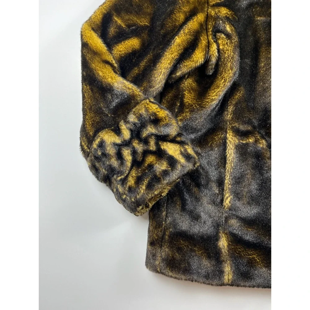 Dennis Basso Faux Fur Jacket Brown Gold Heavy Warm Luxurious Thick Large - Picture 2 of 12